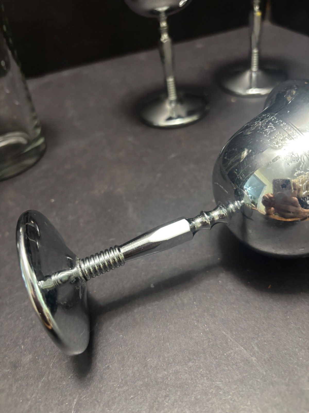 Retro CHROME MARTINI Set 4 Glasses Libbey COCKTAIL Shaker Stand/Carrier MCM Vint