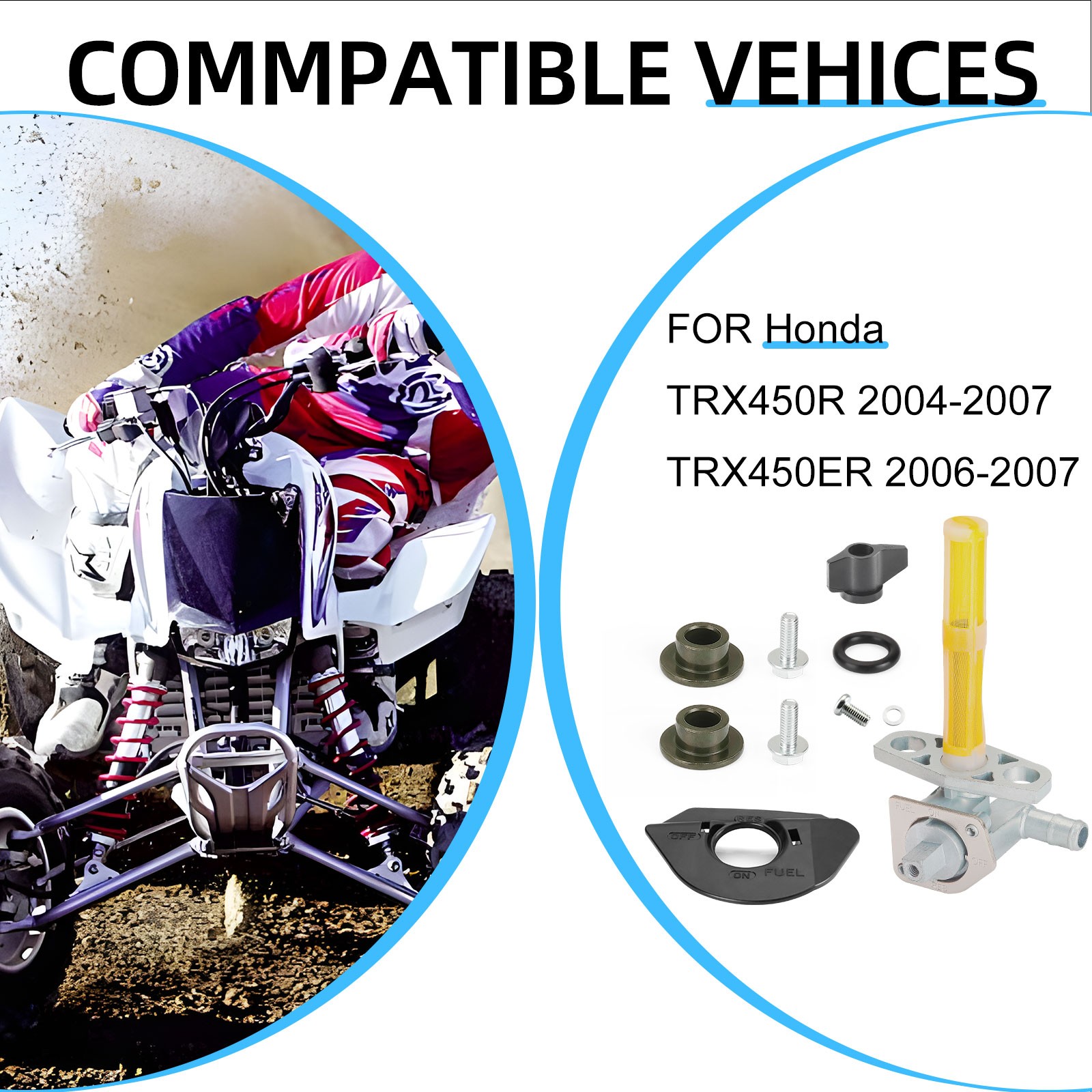 2004-2006 2007 For Honda TRX 450 R ER Petcock Fuel Gas Valve w/ Fuel Mark Plate
