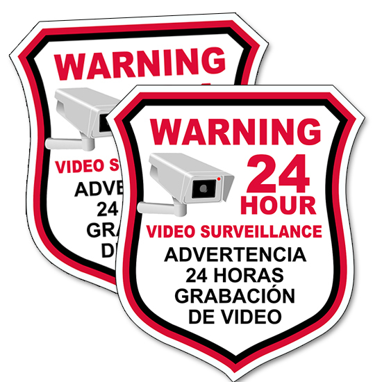 SECURITY CAMERA Video English Spanish Warning Decal Sticker 4" tall Multi-pack
