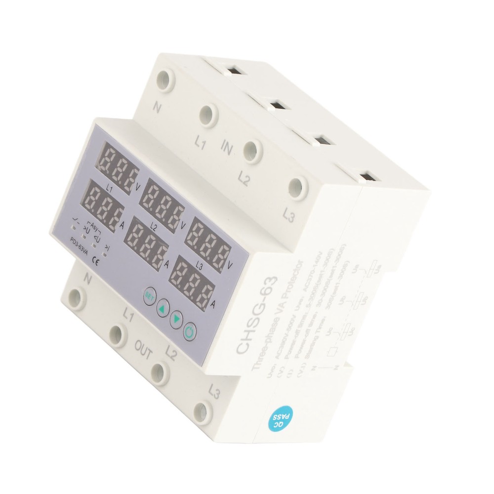 3 Phase DIN Rail Voltmeter Ammeter Automatic Overvoltage Protector 63A Part