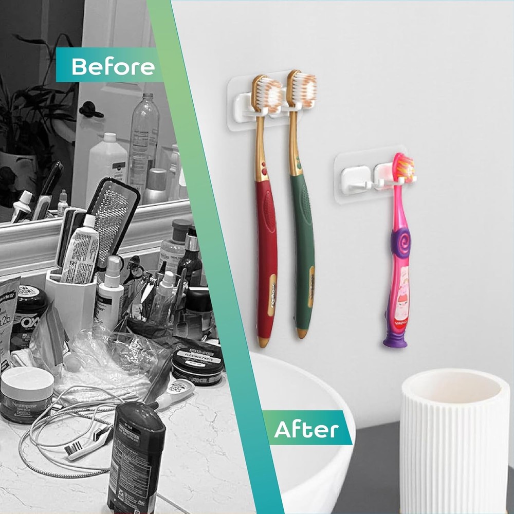 Hook LAB Self-Adhesive Double Toothbrush Holder, 2-Pack, Removable & Reusable Wa