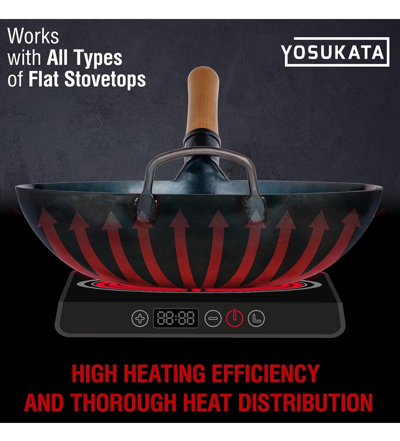 YOSUKATA 13.5” Blue Carbon Steel Wok Pan – Pre-Seasoned Flat Bottom Wok Compatib