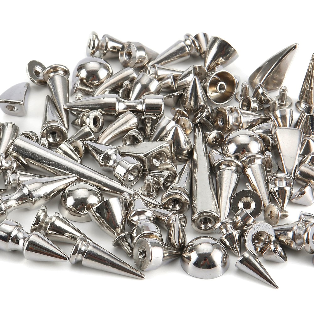 80 Mixed Shape Spikes Studs Kit Silver Screw Back Studs for Leather Clothing