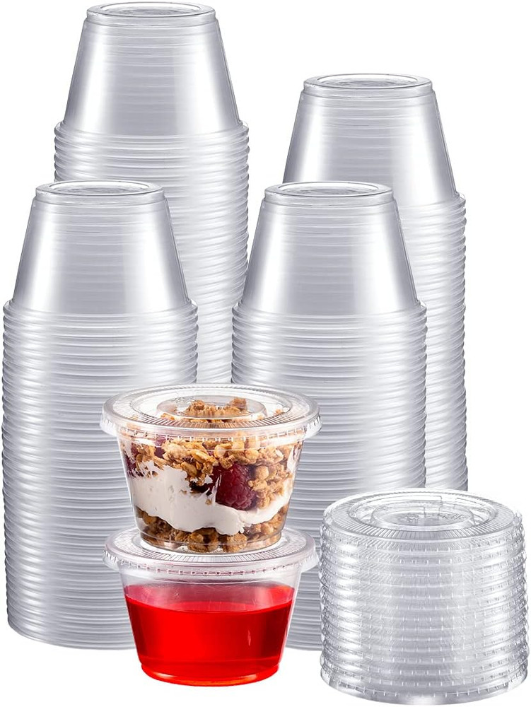 Portion Cups with Lids 4 Ounce 200 Pack Disposable Plastic Cups for Meal Prep