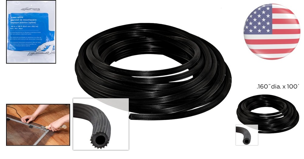 Versatile 0.160In x 100Ft Black Spline - Ideal for Screen Replacement Projects