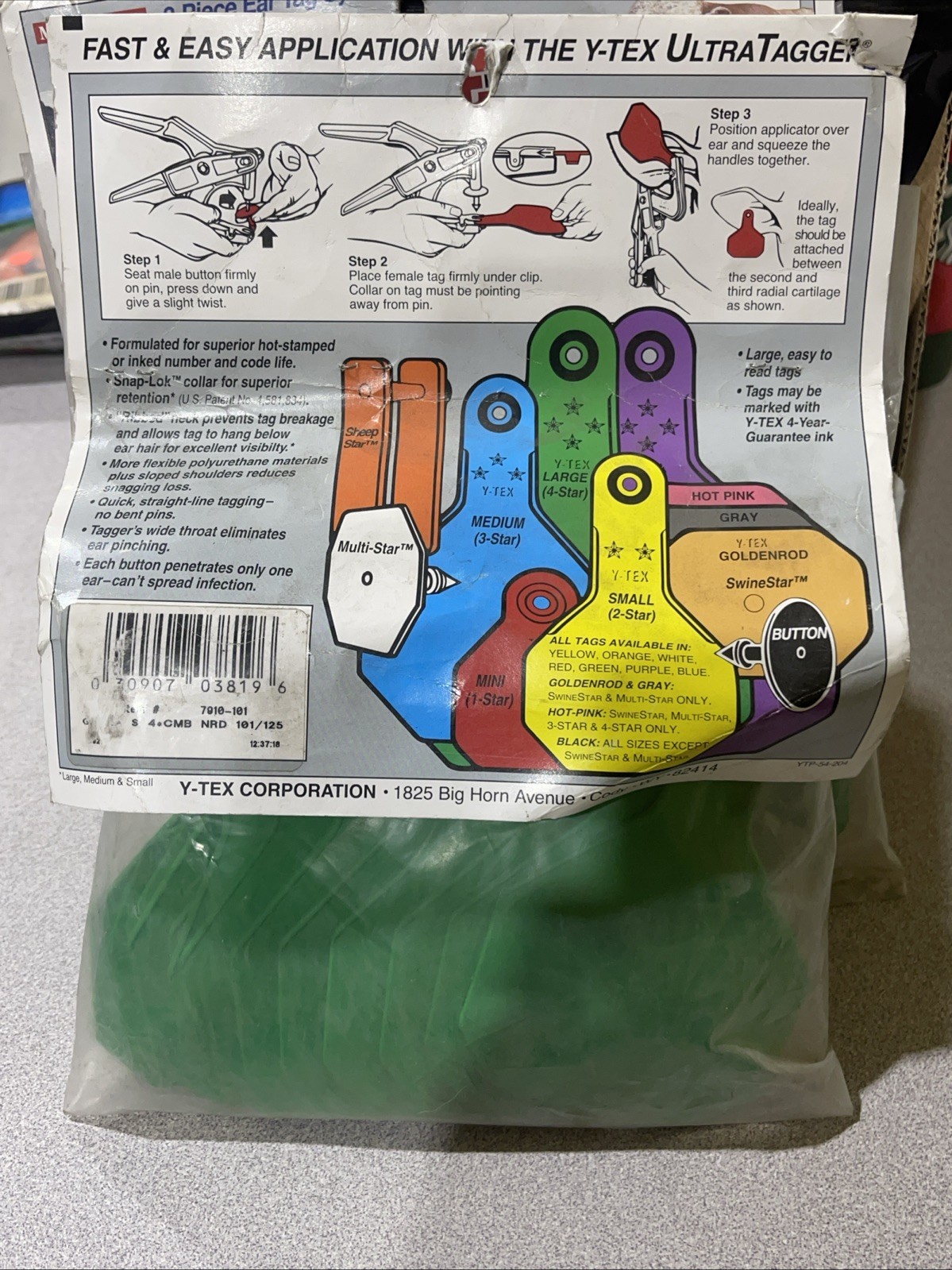 Y-Tex 4 Star Large Cattle Tags 25 Pack, 2 Piece Ear Tag System, Green, 101-125