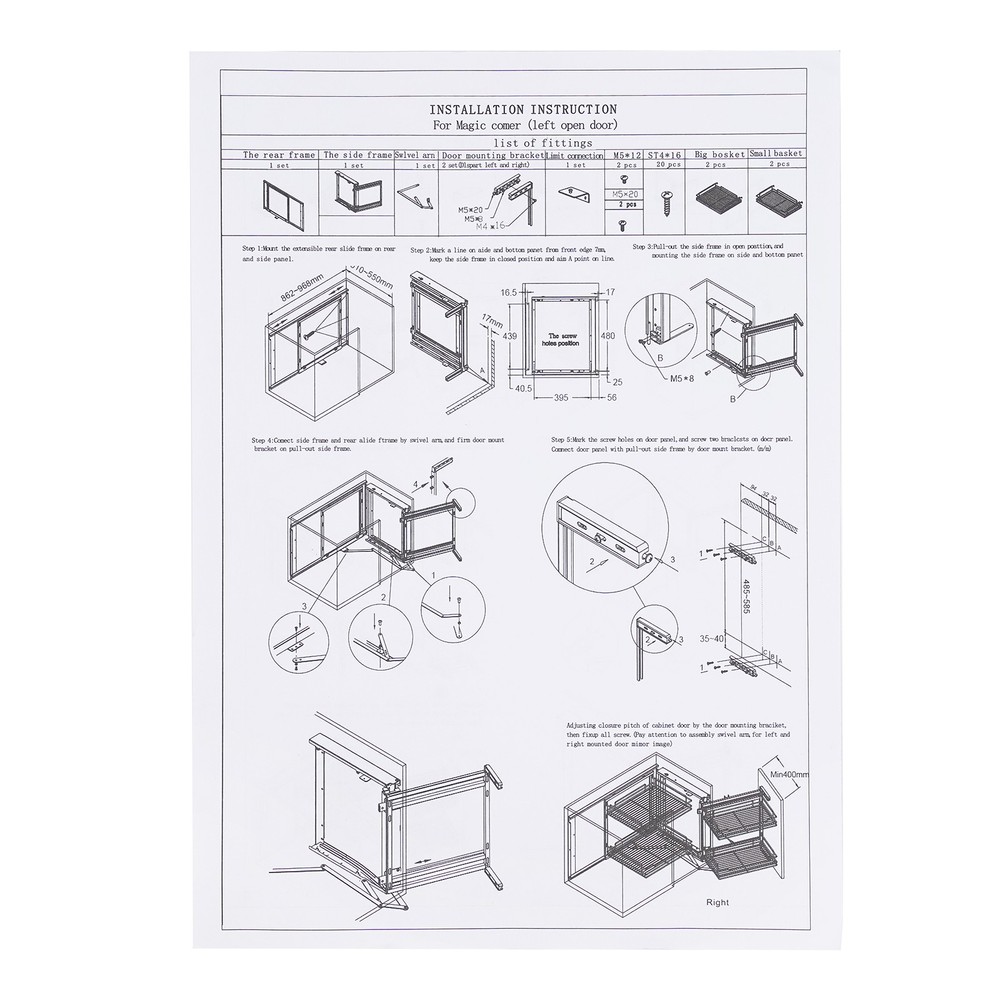 Blind Corner Cabinet Pull Out for 14" Organizer Kitchen Corner Cabinet Pull Out