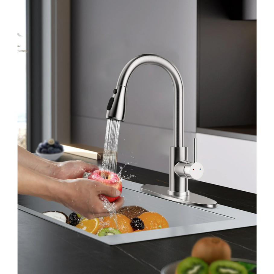 Kitchen Faucet with Pull Down Sprayer, High Arc Single Handle Brushed Nickel