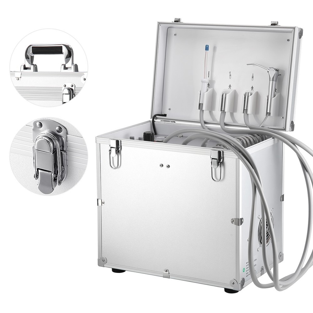 Portable Dental Mobile Delivery Unit Rolling Case Suction Air Compressor System