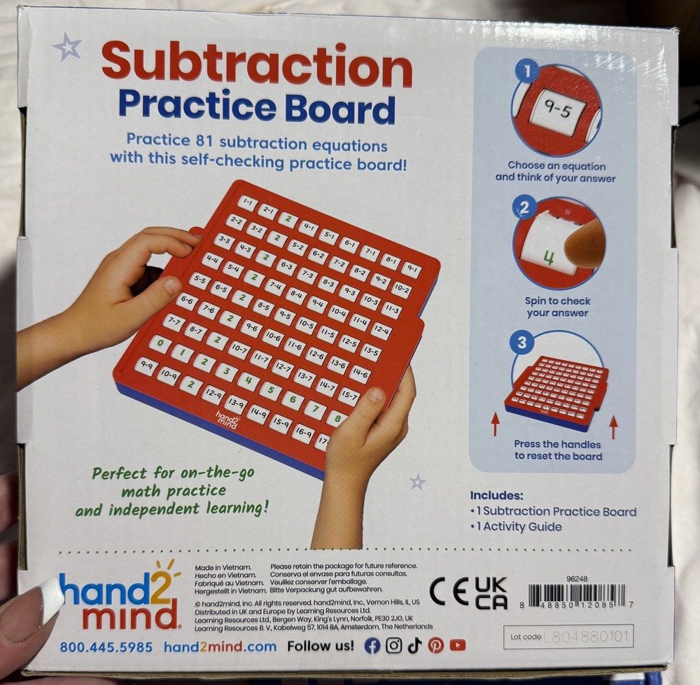 Pre K Hand2mind Subtraction Practice Board, Math Facts, educational Game.