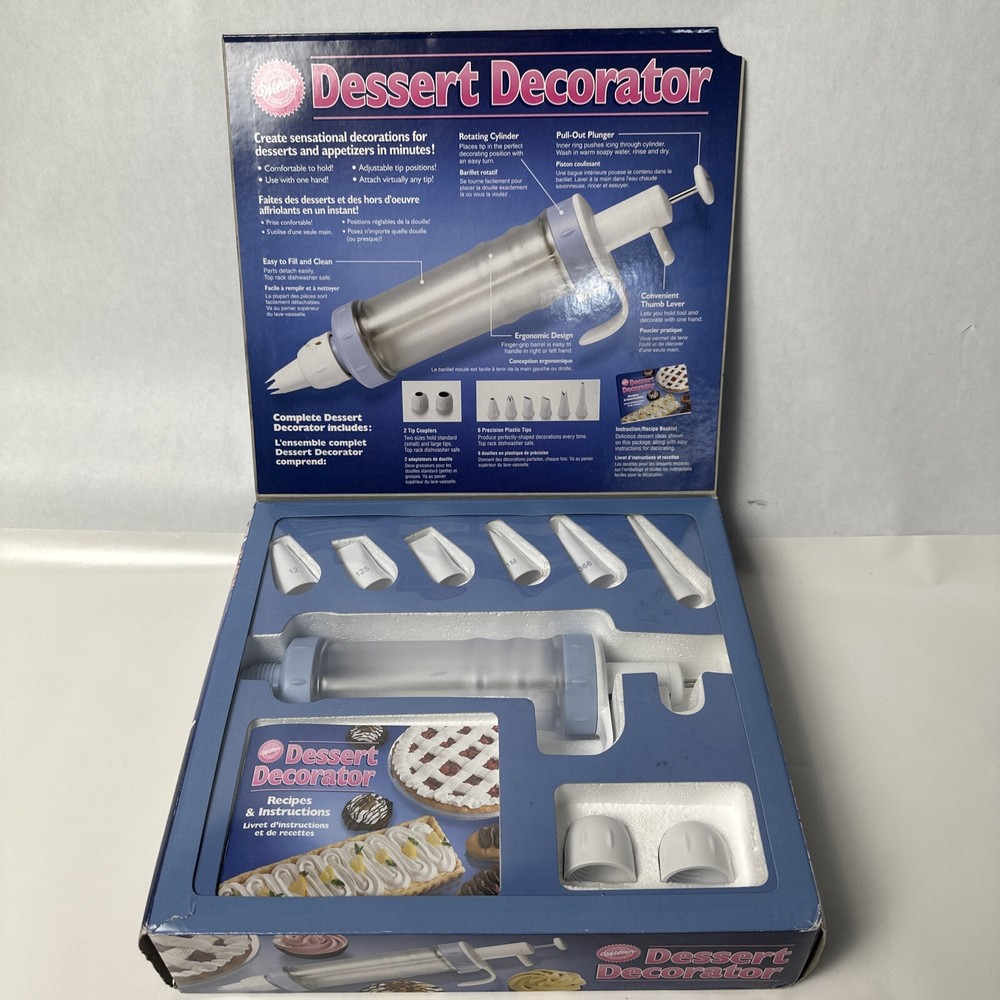 Wilton Dessert Decorator Rotating Cylinder Pull out Plunger 6 Precision Tips