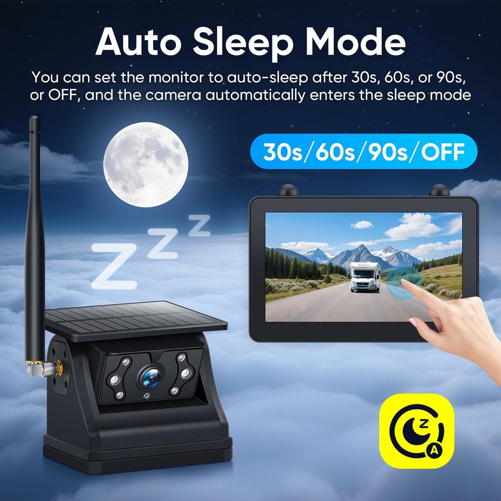 Magnetic Solar Wireless Backup Camera System with 7" IPS Touchscreen...