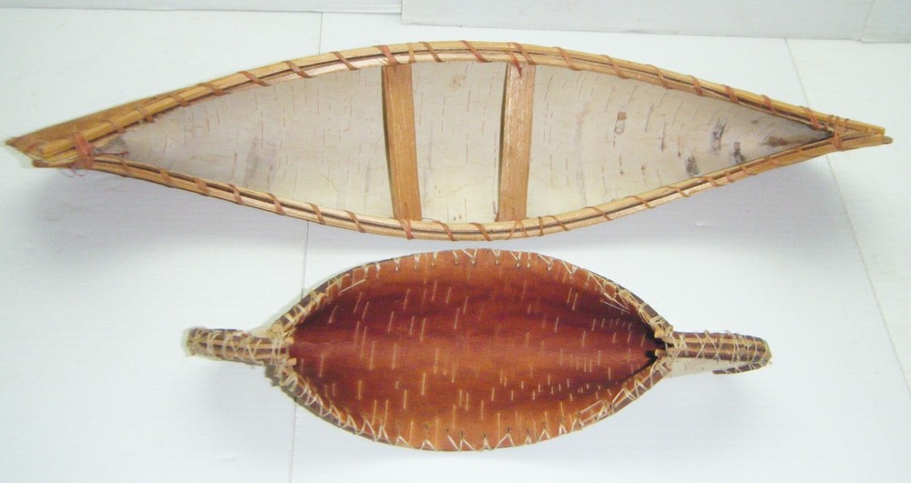 2 Vintage Hand-Made Birch Bark Canoes