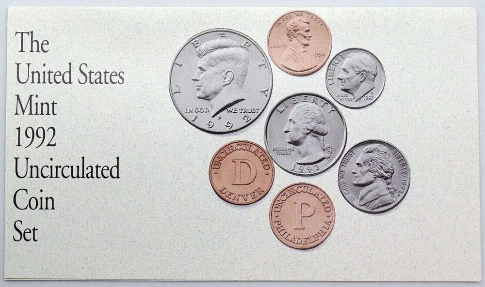 1992 P&D Mint Set Brilliant Uncirculated US with Envelope & COA (10 Coin Set)