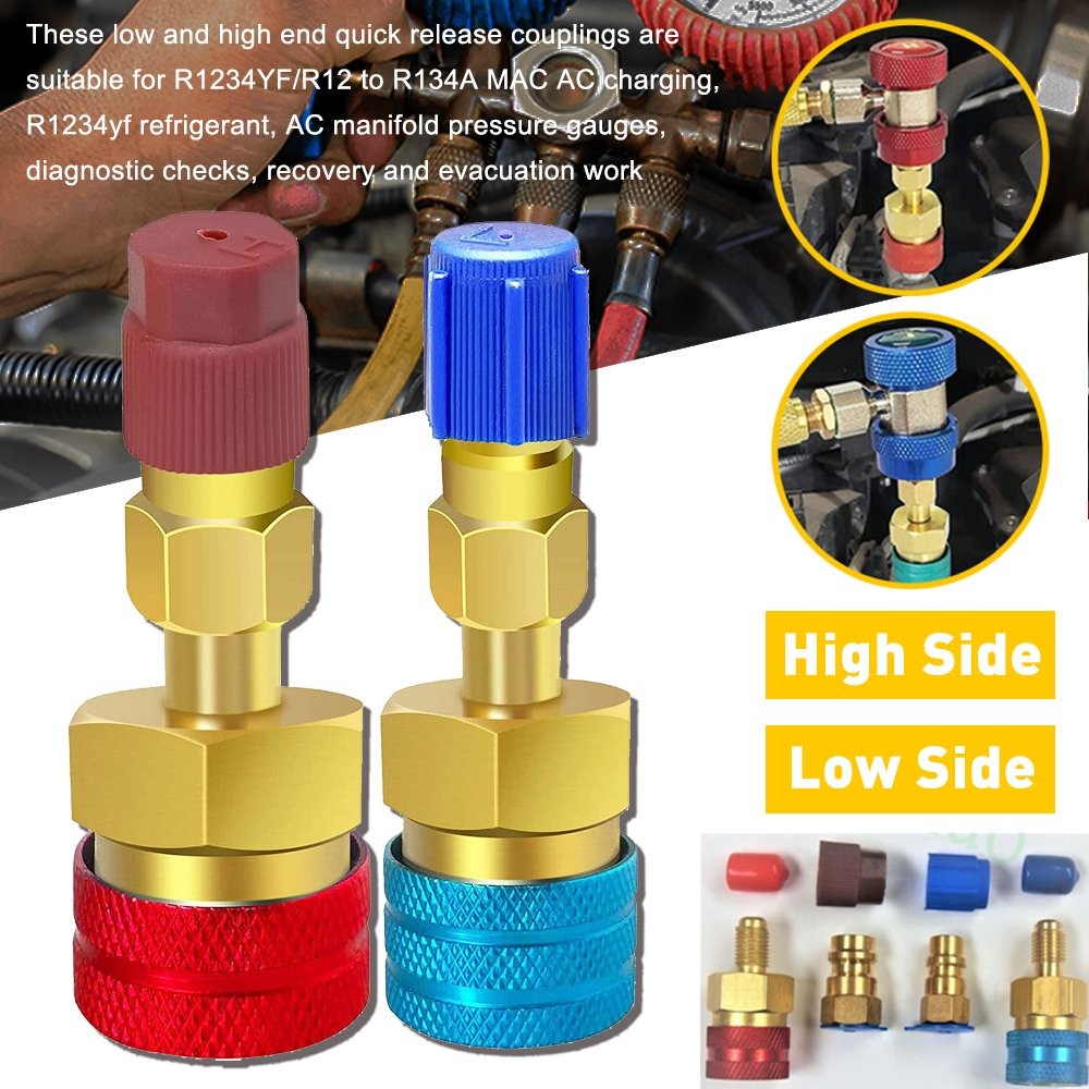 2x Quick R1234YF Coupler Connector High/Low Adapters Manifold AC Auto Set