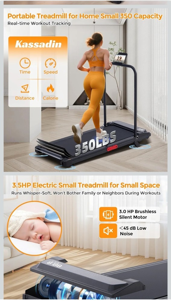 Folding Foldable Walking Pad Treadmill with Handle Bar and Adjustable Incline, 3