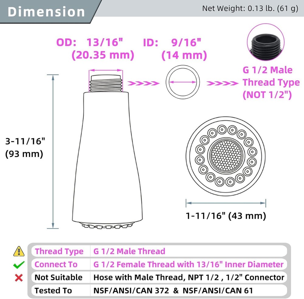 Versatile Kitchen Faucet Head with Stream, Spray & Pause Modes - Brushed Nickel