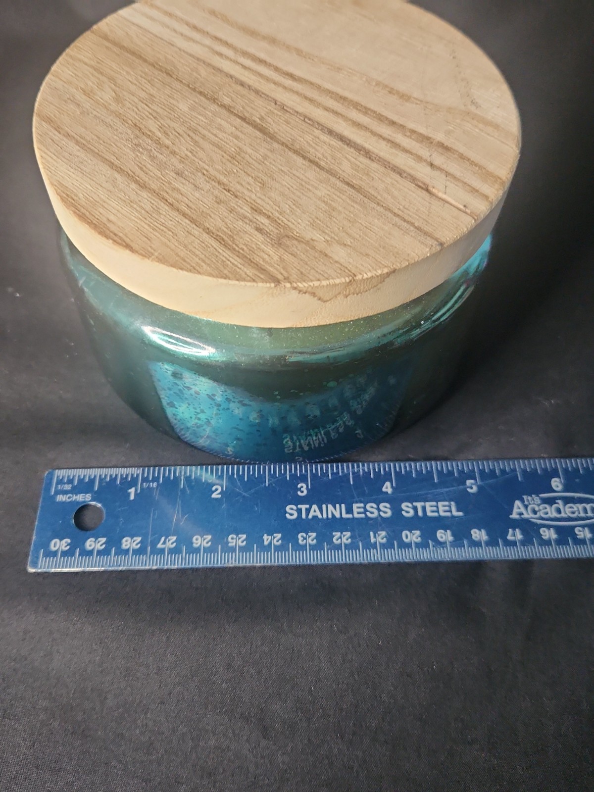 Empty Candle Jar with Wooden Lid Green "Mercury" Glass Refillable Storage