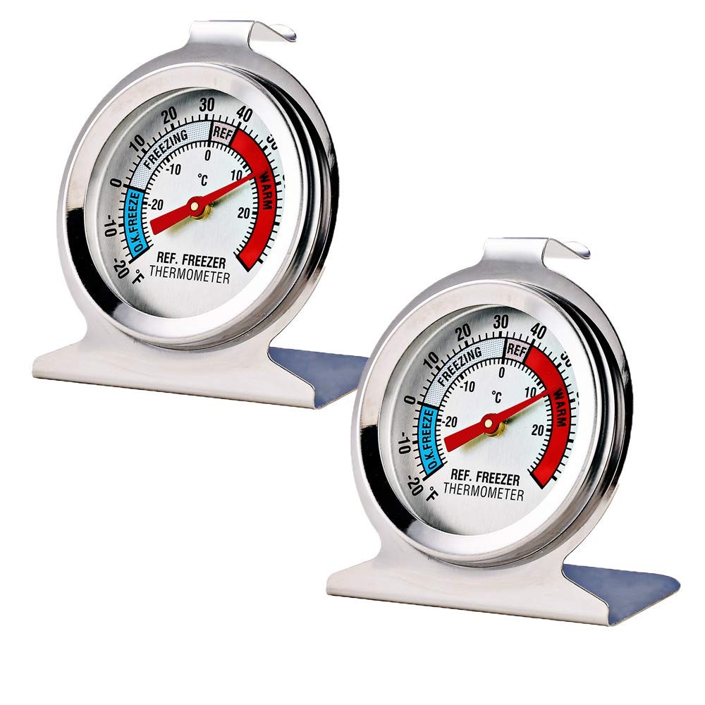 2 Pack Refrigerator Freezer Thermometer Large Dial Analog Multicolor, Silver