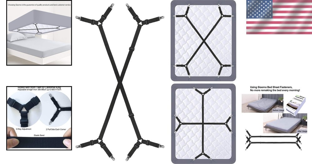Heavy Duty Bed Sheet Clips - Adjustable 2Pcs Set for Wrinkle-Free Sheets