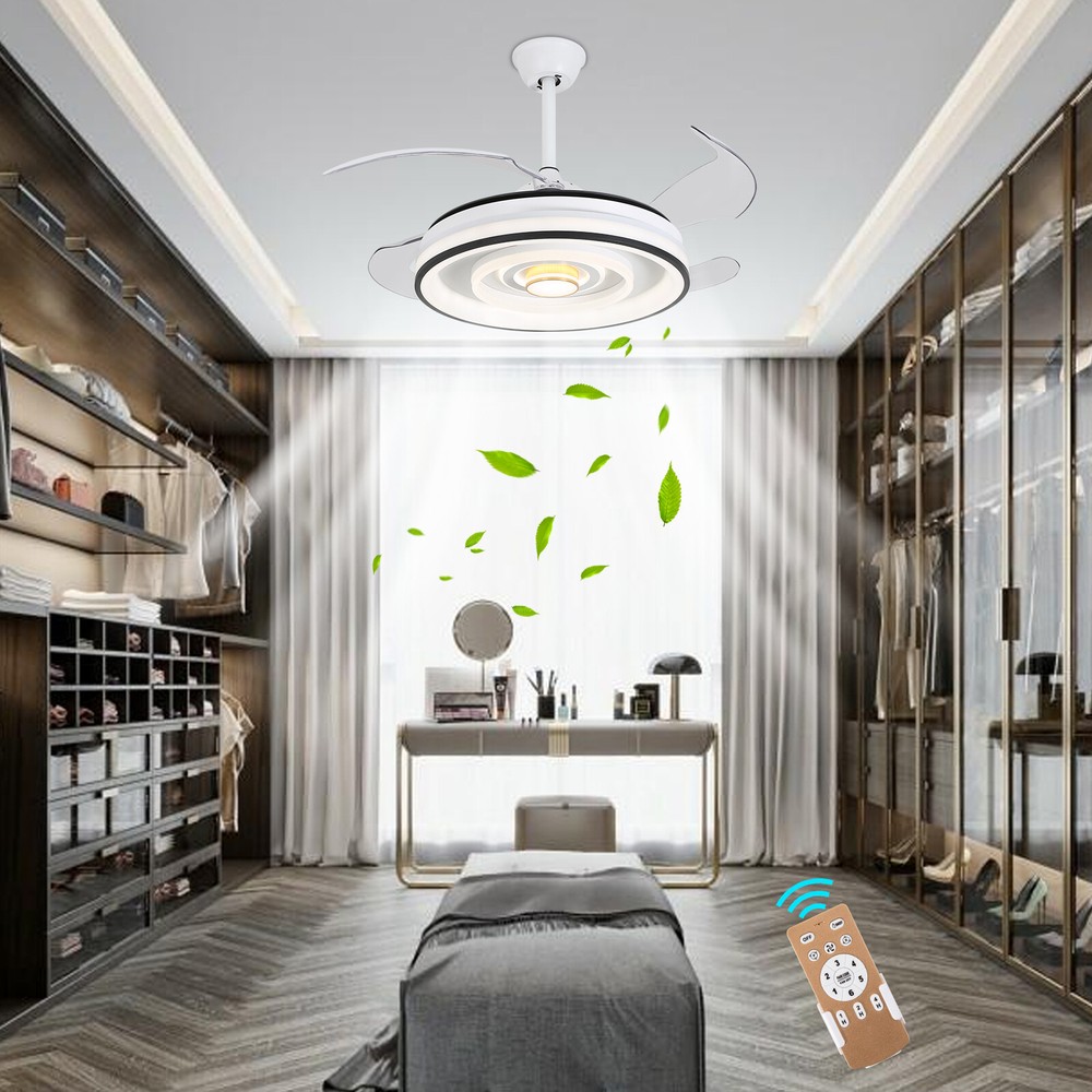 42 Inch Flush Mount Led Ceiling Fan With Lights Remote Control, Dimmable