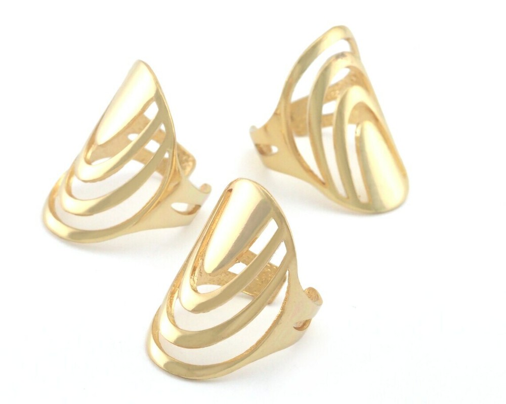 Rainbow oval statement adjustable ring Gold Plated brass 5 - 9US inner size 4338