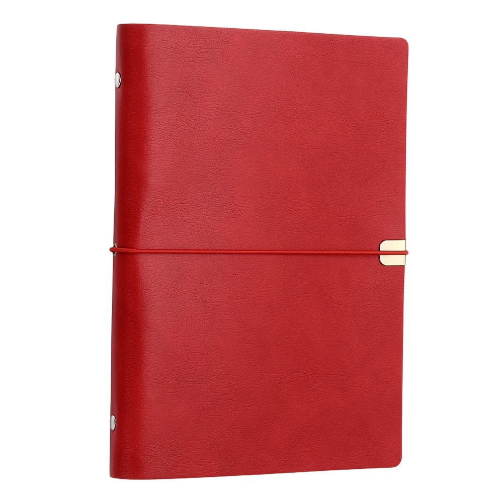 A5 Leather Binder Journal Cover, 6 Ring Elastic Closure, Red