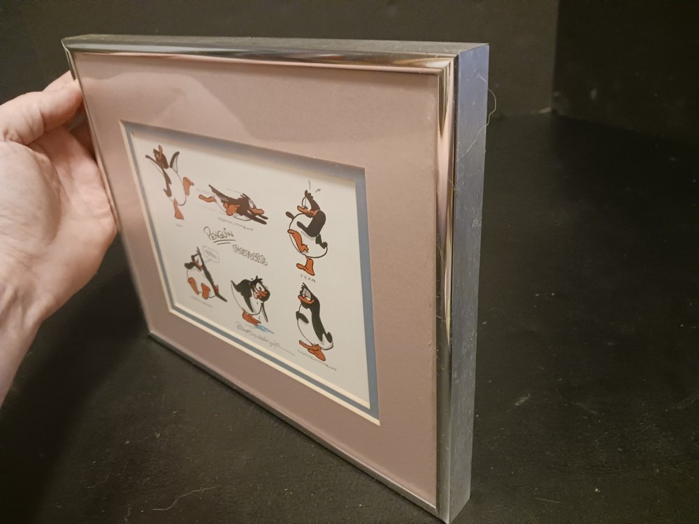 Robert Marble Signed Lithograph Print Matted Framed Metal Penguin Postures