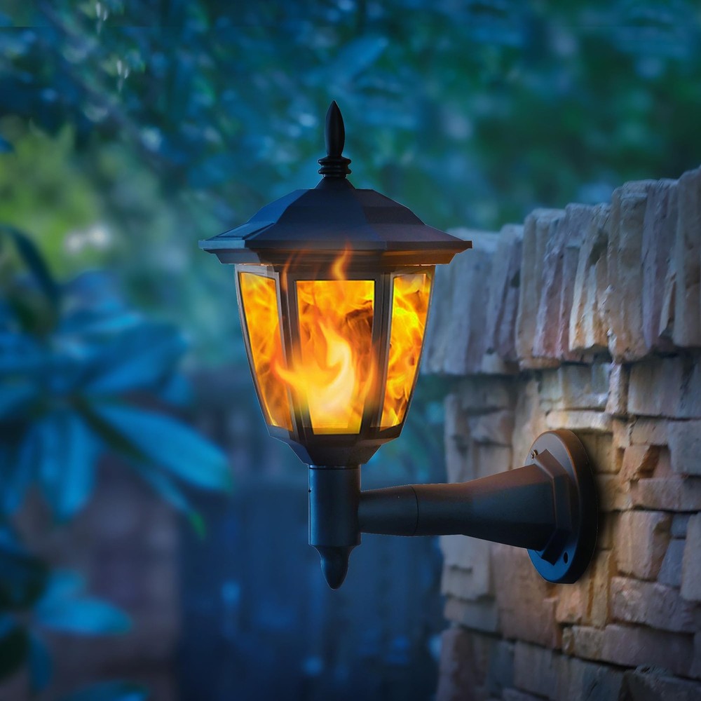 Dynaming 2 Pack Solar Flame Wall Lanterns Outdoor, Powered Mounted Sconce