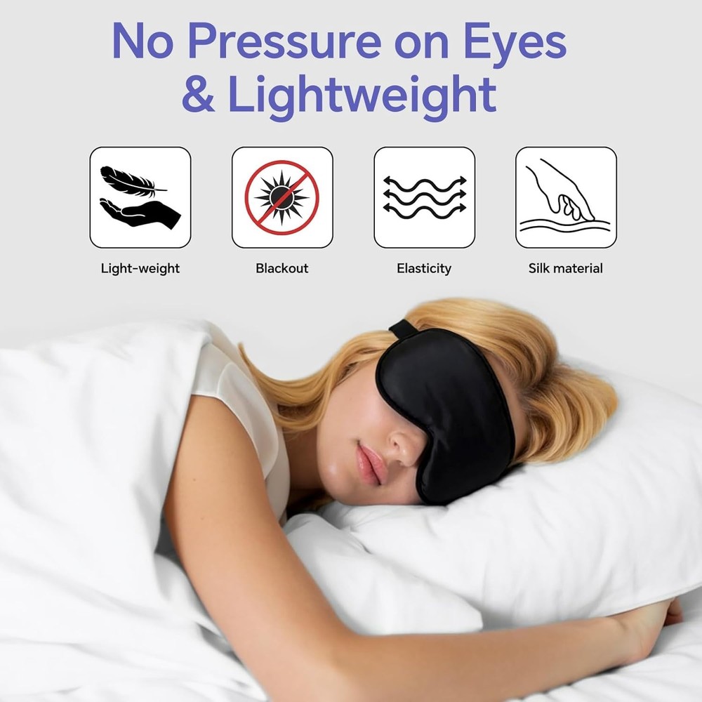 Silk Sleep Mask – 2 Pack Silk Eye Mask for Sleeping, Adjustable Strap, 100% Blac
