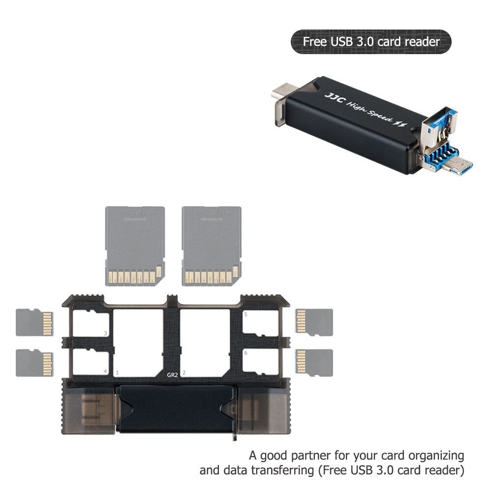 Memory Card Holder Case with USB 3.0 Reader for 2 SD SDXC SDHC 4 TF MSD Cards