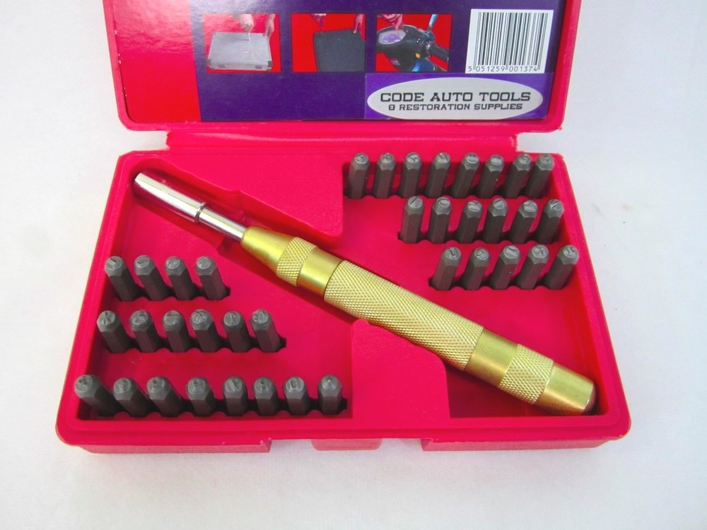 38pc Letter And Number Punch Set Solid Brass Automatic Punch Two Symbols W/Case