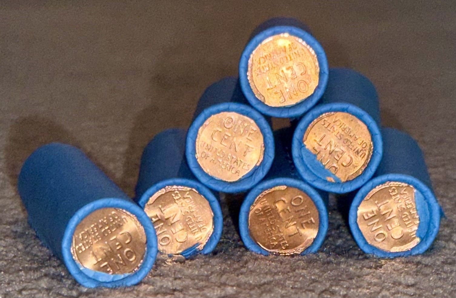 Blue wheat penny BU on end of unsearched circulated cents mixed dates mint marks