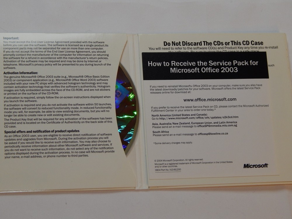 Microsoft Office 2003 Basic Edition Disc CD Rom - VD8