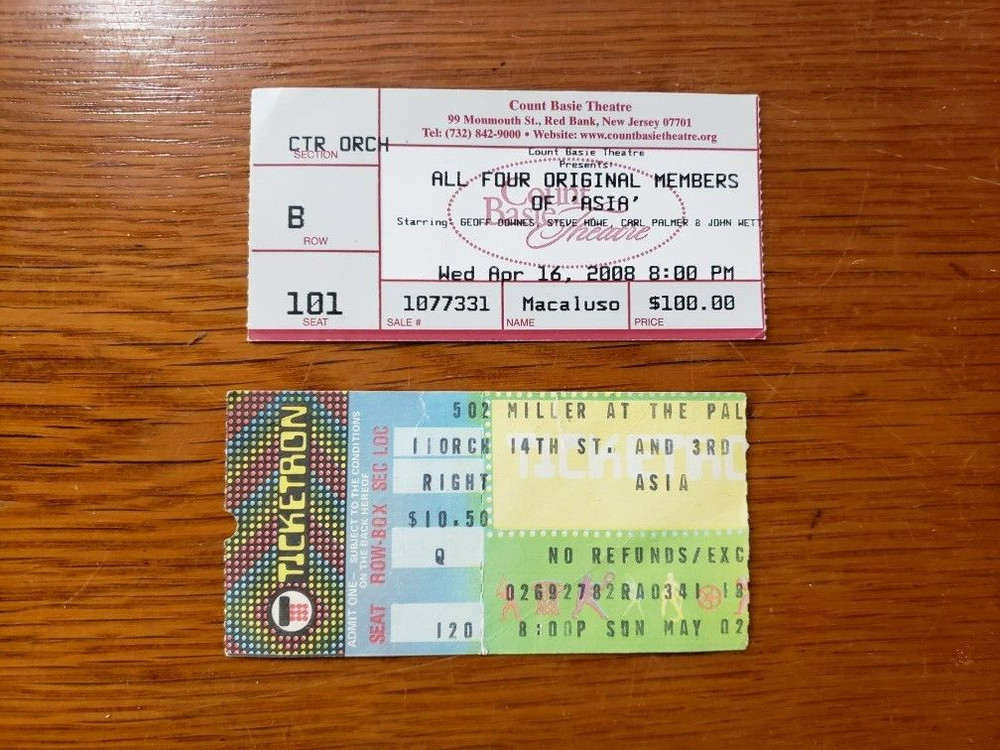 2 Asia Concert Ticket Stubs 2008 2010 New Jersey