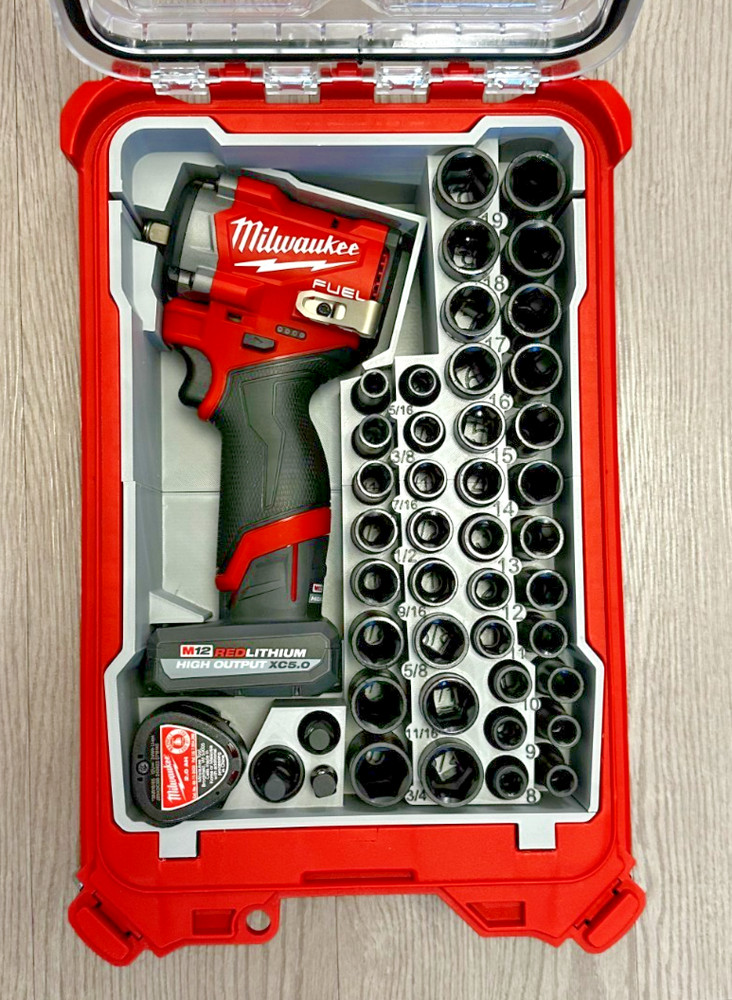 Milwaukee M12 3/8" Compact Impact PACKOUT Insert W/ Socket Organizer (3D Printed