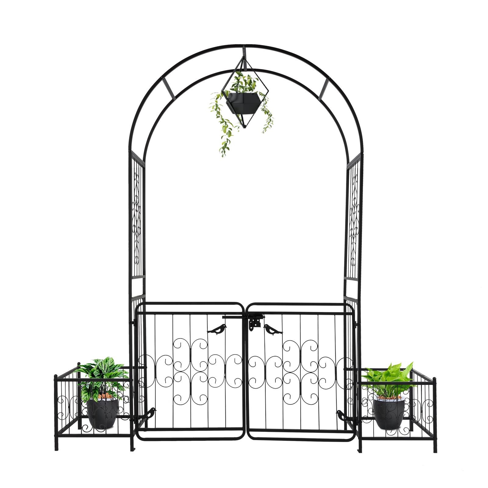 Garden Arbor Metal Arch with Gate & Plant Box Wedding Arch Party Decoration