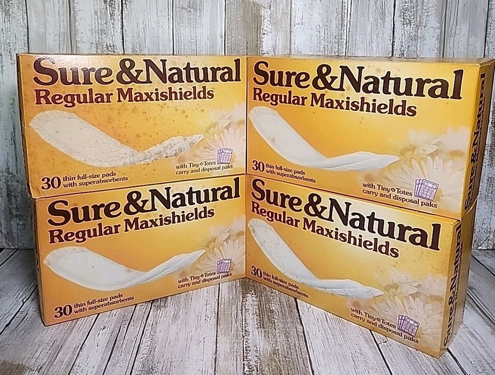 4 Box Lot VTG Sure & Natural Regular Maxishields Thin Full-Size Pads +Tiny Totes