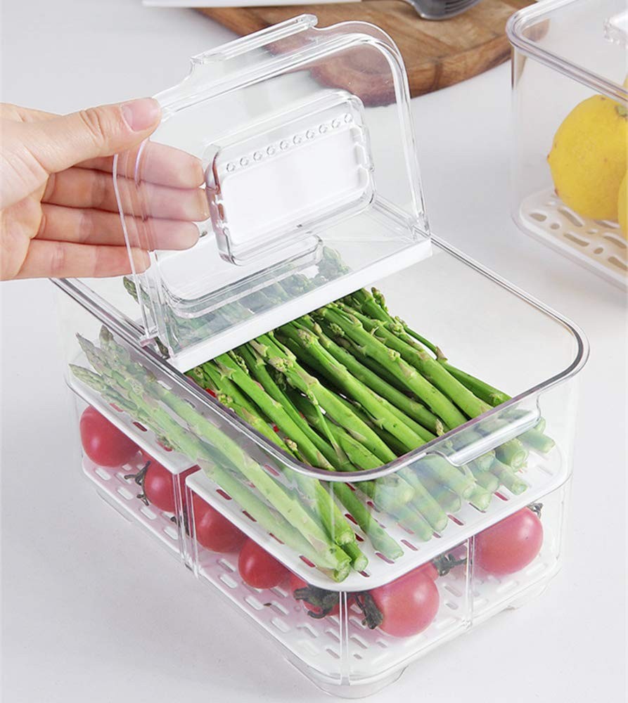 SANNO Vegetable Fruit Storage Containers Food Fridge Produce Save Stackable