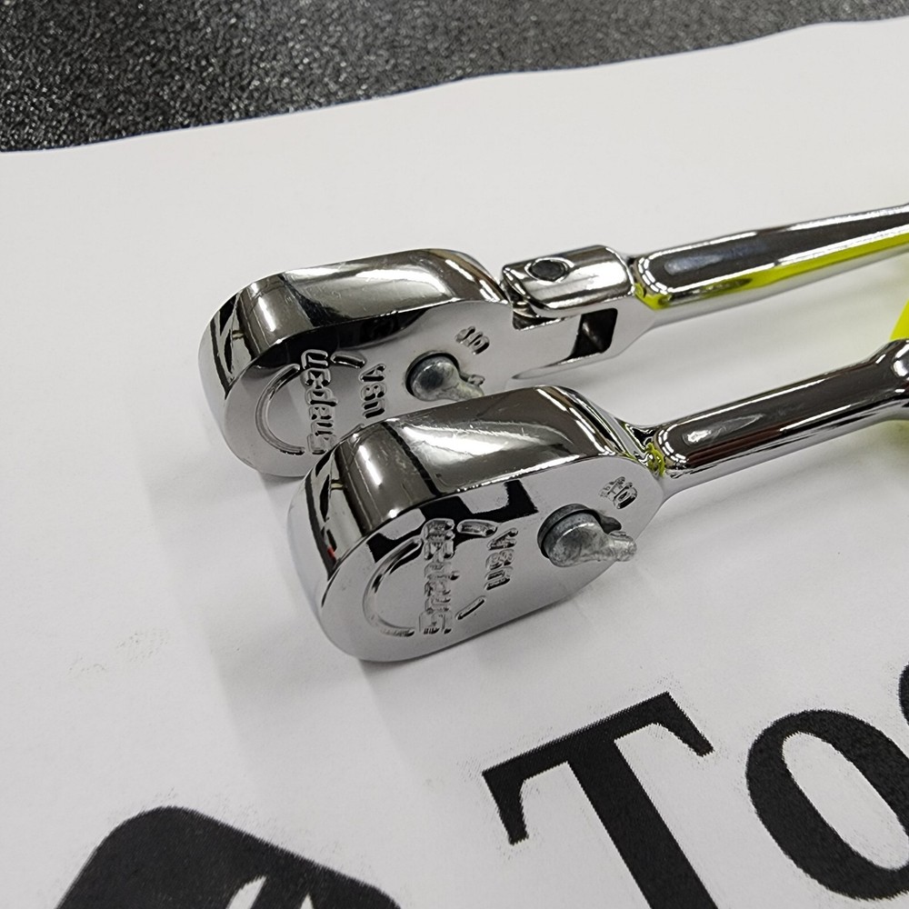 Snap-on Tools NEW 2pc HIGH-VIZ 1/4" Drive Hard Grip Fixed & Flex-Head Ratchets