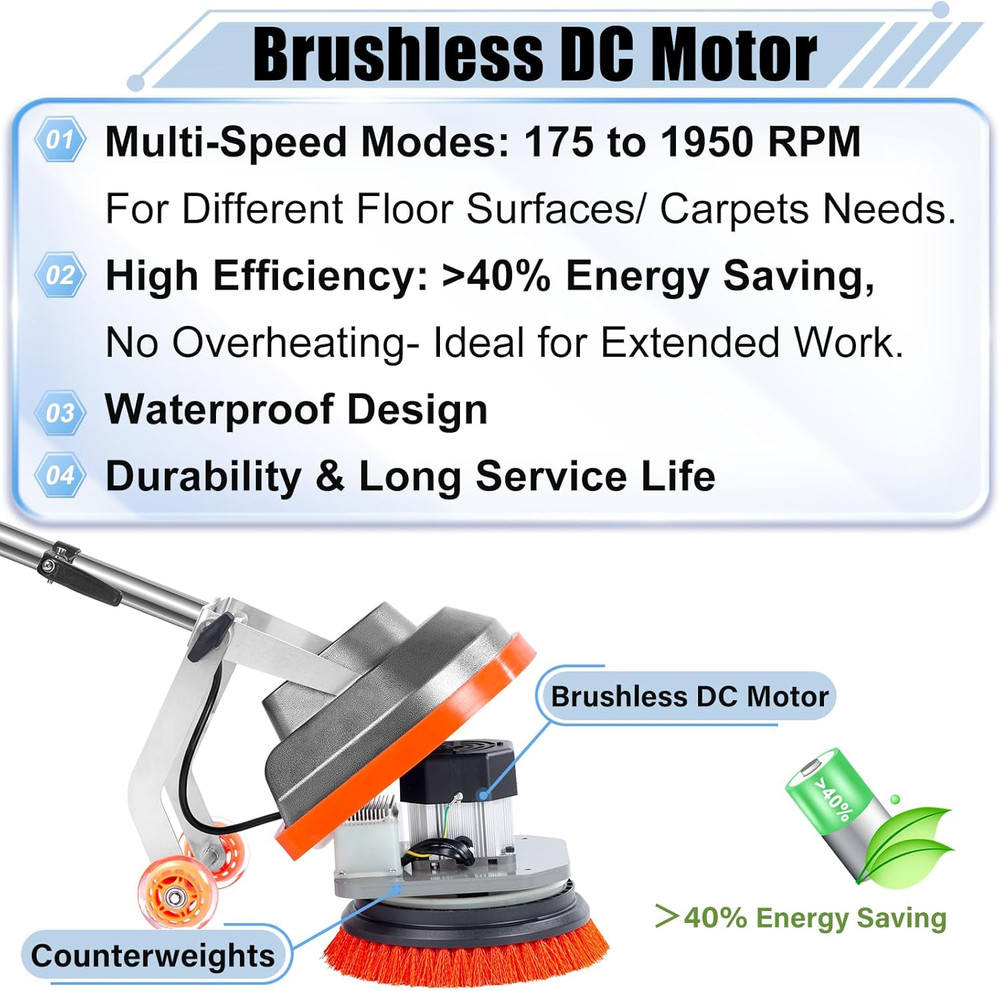15" Floor Buffer Machine, Commercial Floor Scrubber Machine with Brushes and Pad