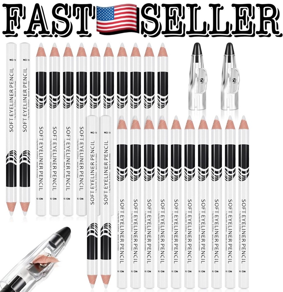 26‑Pack White Eyeliner Pencil Set with Sharpener Soft Strokes, Multi‑Use