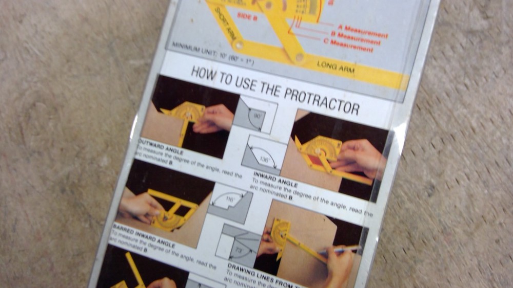 NOS Protractor Angle Finder, Adjustable Protractor 0°-180° Yellow