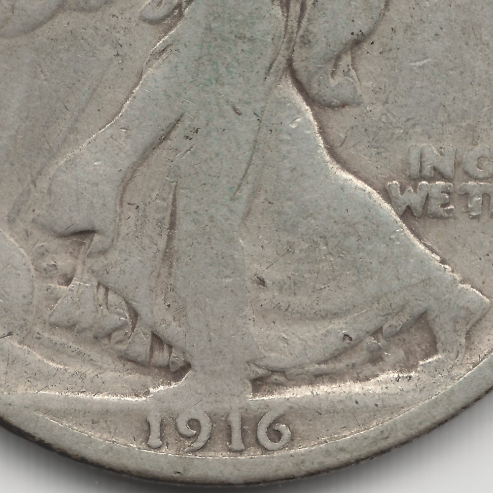 1916 Walking Liberty Half Dollar, VG, scratched