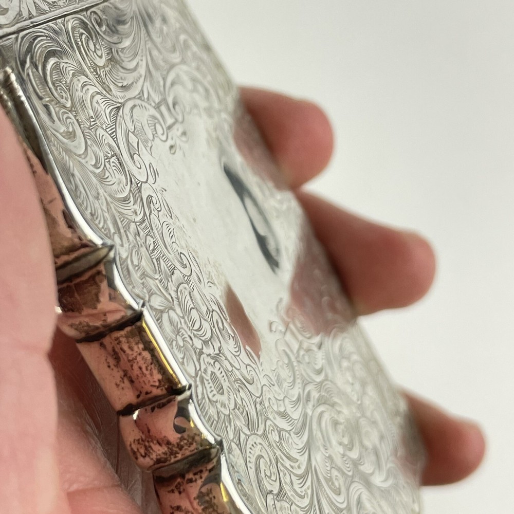 Antique Solid Silver Card Case Engraved Design Aston & Son 1857 10cm