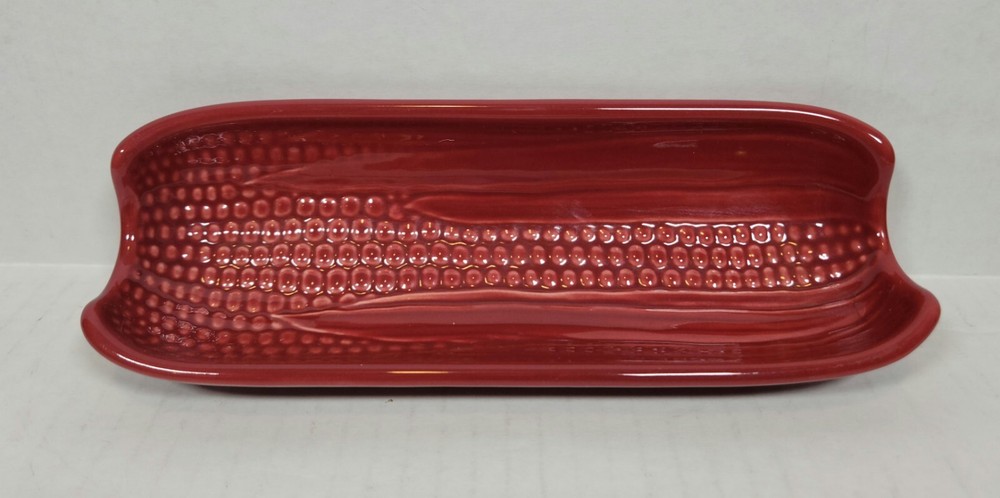Four (4) Pfaltzgraff Maroon Corn On The Cob Ceramic Footed Holders