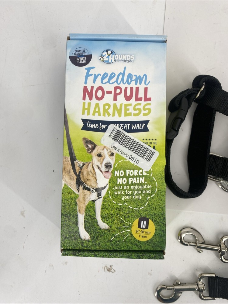2 Hounds Design Freedom No Pull Dog BLACK Harness & Leash MEDIUM - 1" Width -New