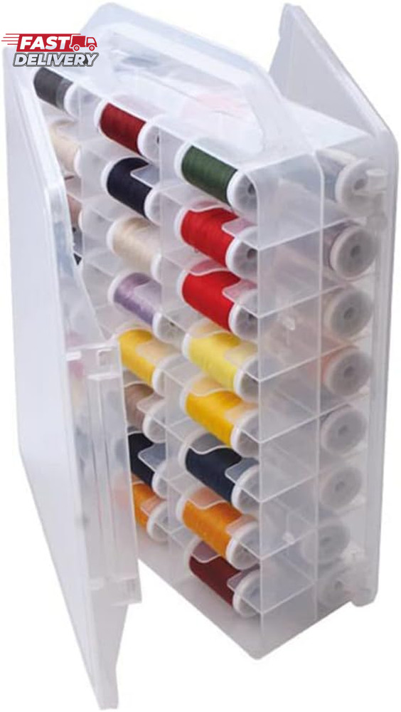 46 Grids Sewing Organizer, Double Sided Thread Box Storage, Portable Clear Plast