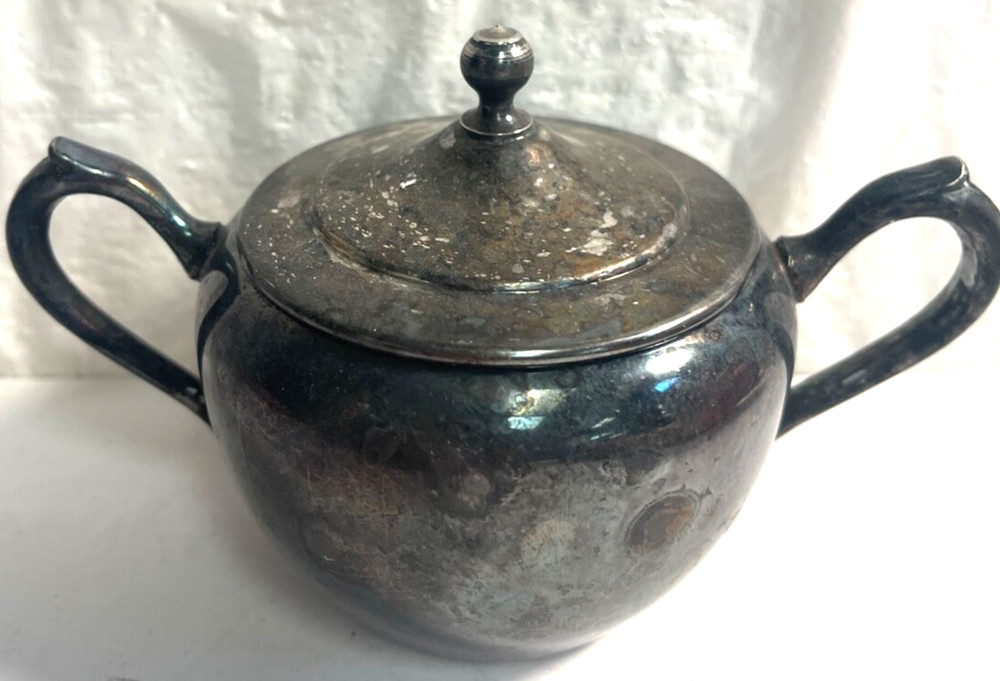 Vintage 4 pc Silver-Plated Copper Sugar, Creamer, Lid, Platter Set