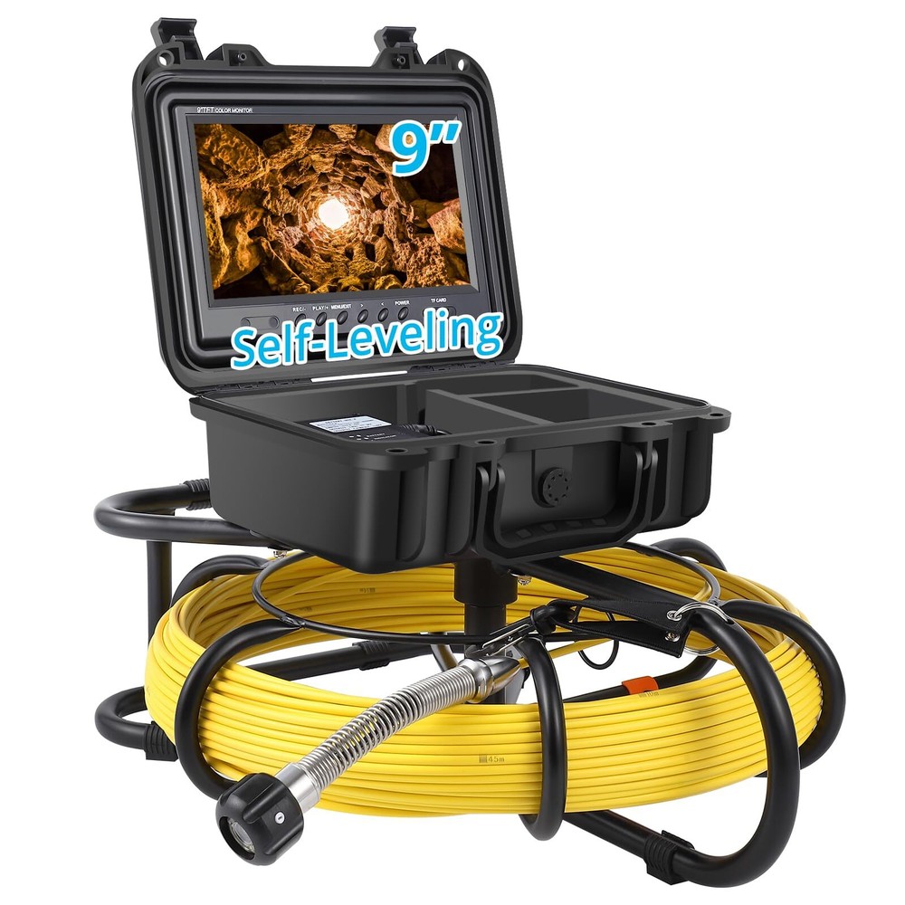 Sewer Camera with Self Leveling Plumber's Snake Camera 9" HD LCD DVR Endoscope